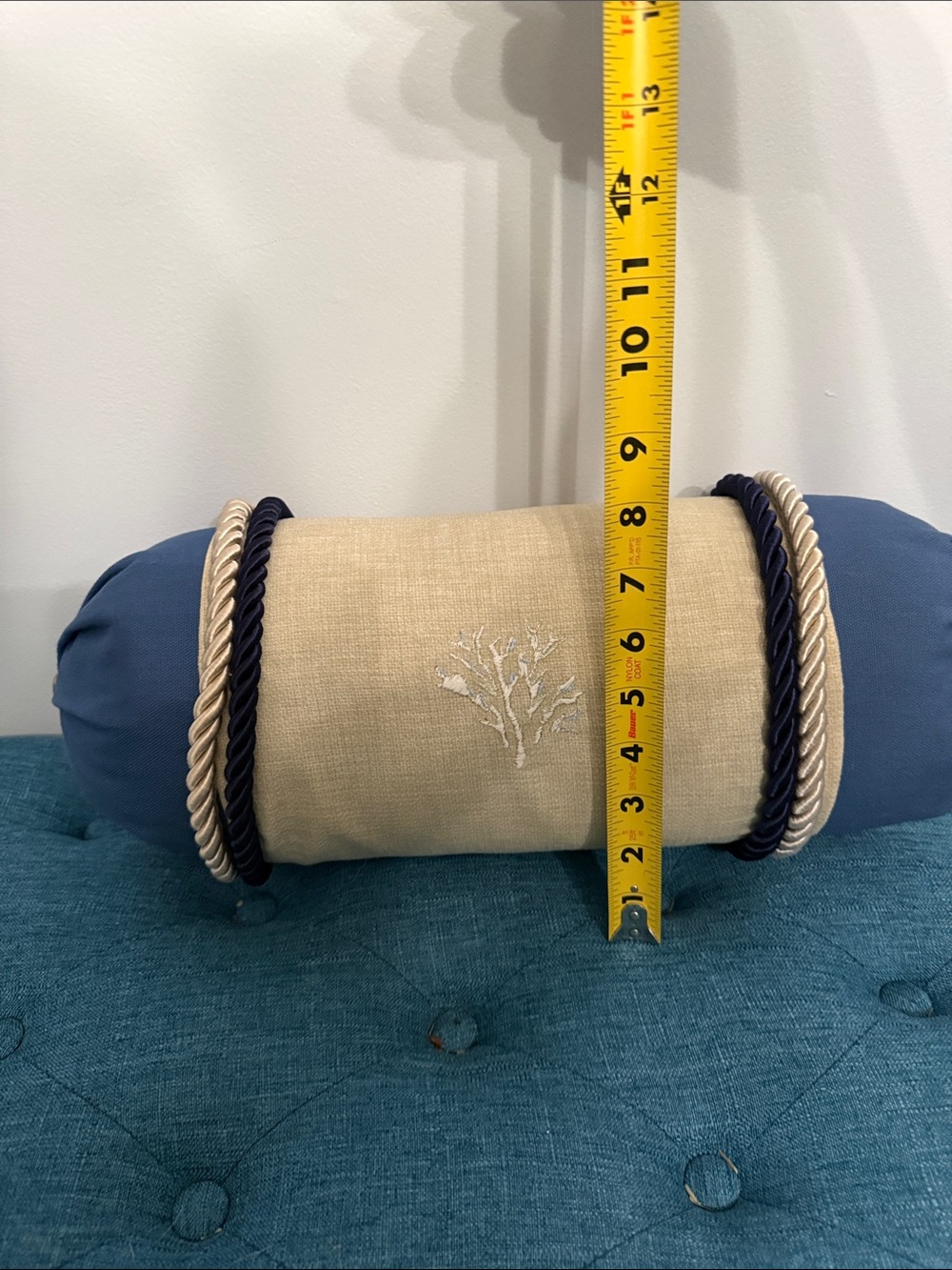 Blue and Beige Decorative Bolster Pillow - Picture 4 of 6